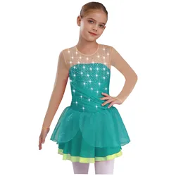 Girls Figure Skating Costume Lyrical Ballet Dance Backless Dress for Modern Dance Gymnastics Acrobatics Stage Performance Wear