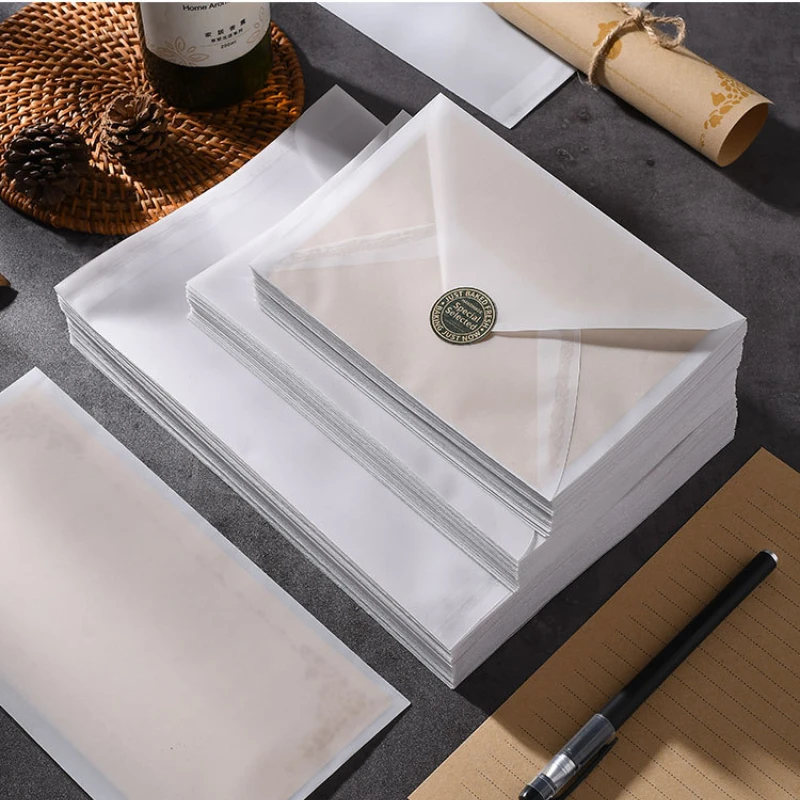 10pcsTranslucent Sulfuric Acid Paper Envelope，Wedding Postcard Invitation Gift Greeting Card Storage Envelope Card Packaging Bag