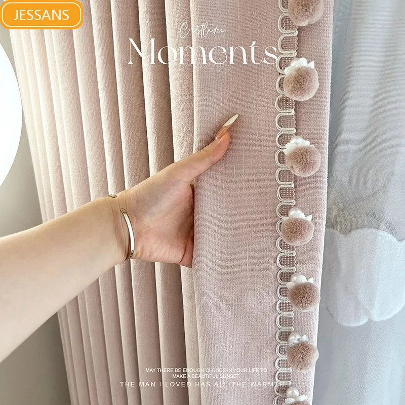 Grapefruit Pink Jacquard Chenille Thickened Curtains for Living Room Bedroom French Window Customized Finished Products