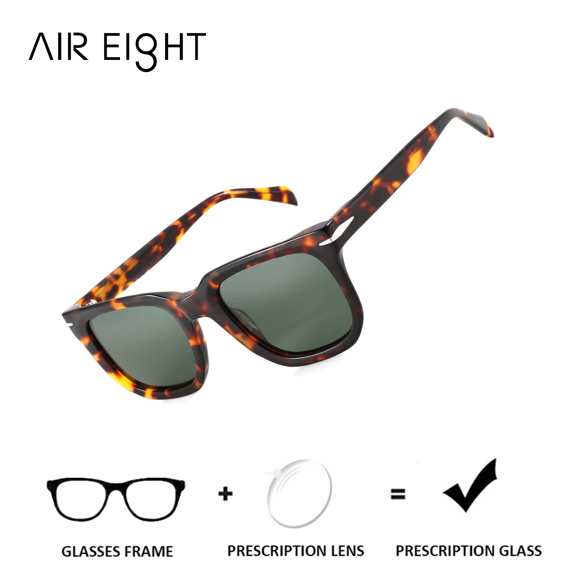 AIR EIGHT M Square Acetate Prescription Sunglasses For Men Progressive Polarized UV400 TAC Travel Eyewear