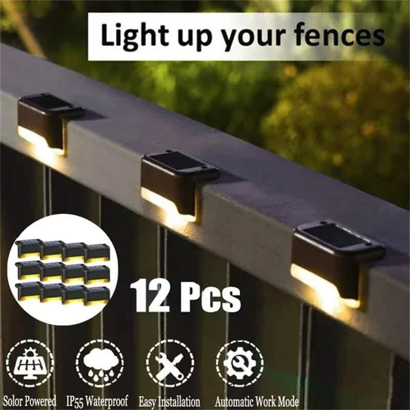 

LED Solar Deck Lights 1/4/8/12Pcs Waterproof Solar Wall Fence Light Outdoor Garden Pathway Yard Patio Stair Steps Lamps