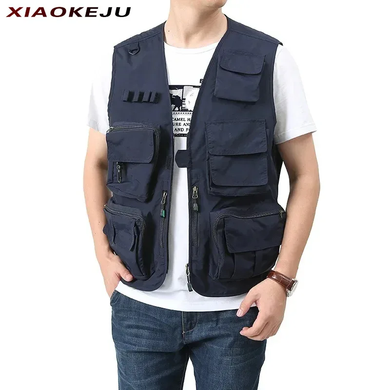 

Multi Work Vest Men Mountaineering Plus Size Outerwear Hunting Multipocket Man Tactical Camping Pocket Sleeveless Jacket Sports