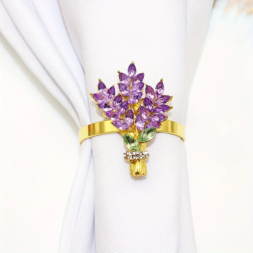 Floral Lavender Wreath Napkin Rings Charming Napkin Holders for Wedding Table Settings Hotel Banquets Cozy Home Dinner Parties
