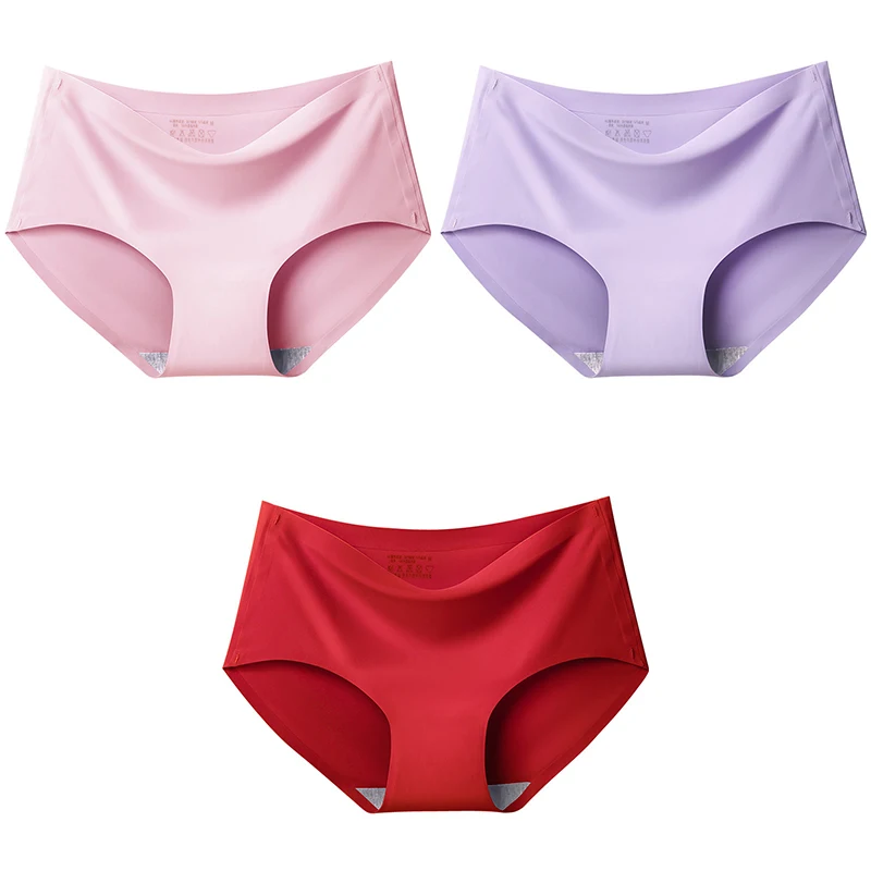 AOTOLK 3Pcs/Set Large Size XXL Seamless Women Panties Mid-waist Briefs Female Breathable Underwear Ice Silk Crotch Lingerie