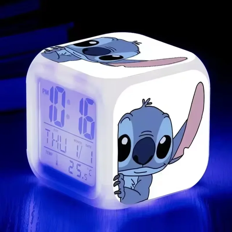 Disney Stitch Alarm Clocks Night Light Color Change 7 Led Desk Home Decor Anime Lilo&stitchs Stich Kids Cartoon Birthday Gift