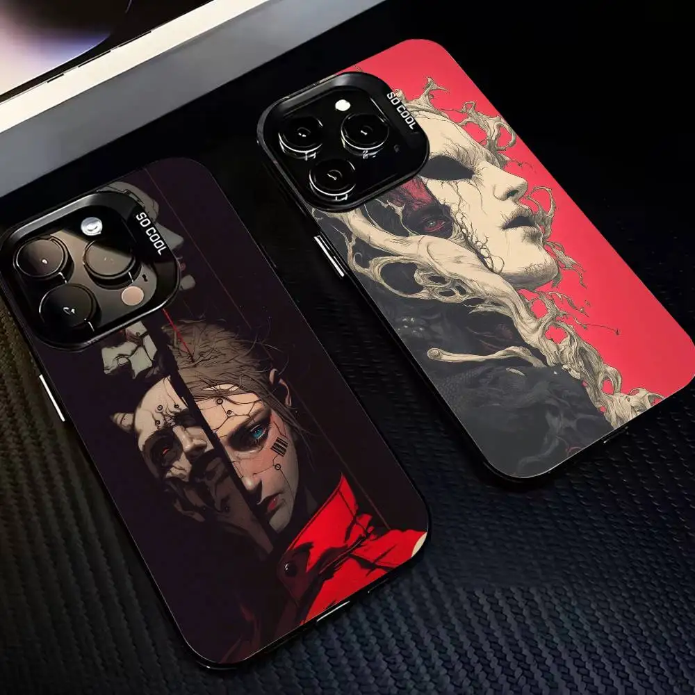 

Dark and grotesque human face art Phone Case For iPhone17,16,15,14,13,12,Pro Max Black Colored Silver Plated Inside Cover