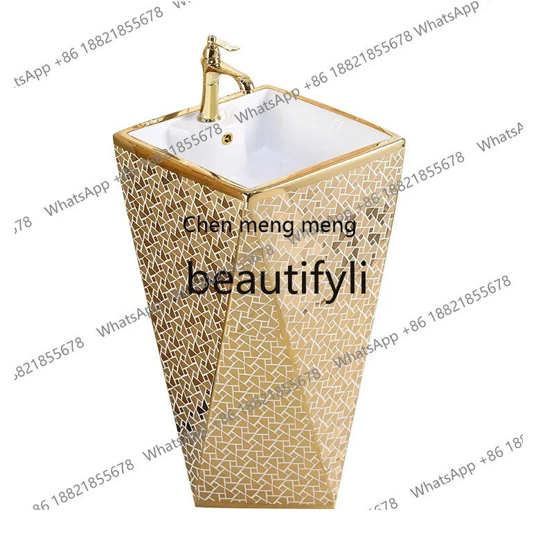 

B178 European bathroom gold diamond column basin floor-to-ceiling bar integrated column basin washbasin2936