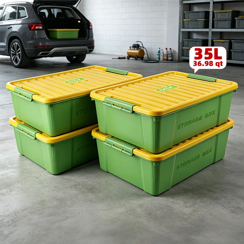 EKOA 2  and4 Pack 35L/36QT Heavy Duty Storage Bins with Lid, Stackable Plastic Storage Bins  for Garage, Closet, Shelf,