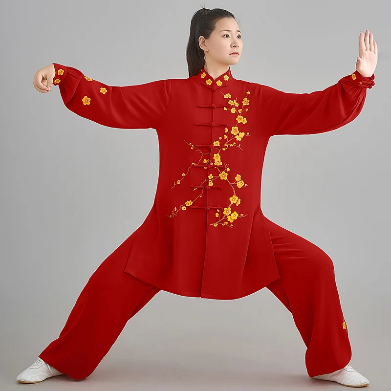 Embroidered Floral Tai Chi Suit Women Men Martial Arts Training Performance Outfit Morning Practice All Season Wear Design