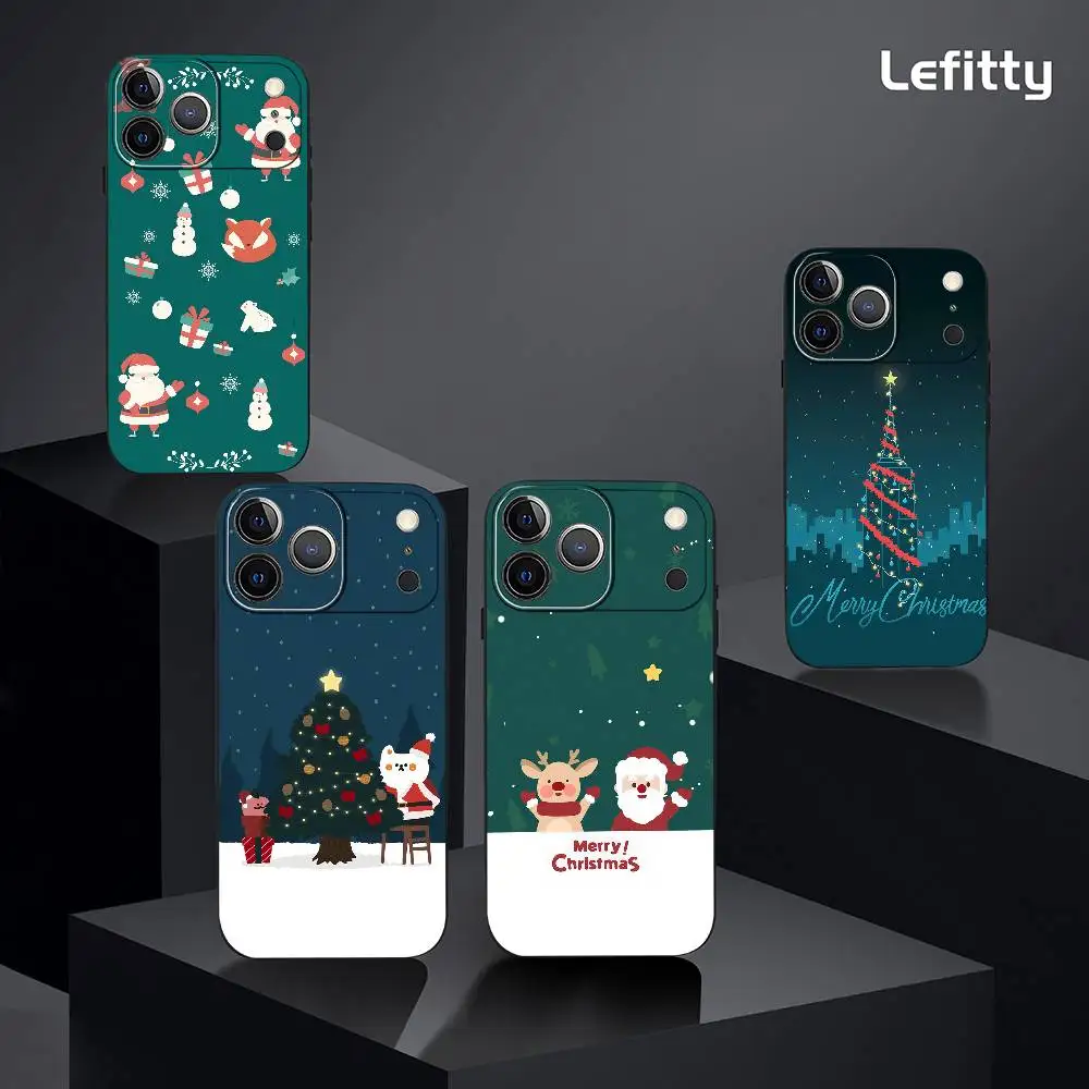 Casing HP Natal Merry Christmas untuk iPhone 17 16 15 14 13 12 11 Pro Max Plus Mini Hitam Doff Lembut Funda