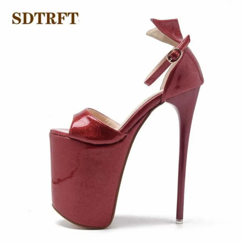 SDTRFT Crossdresser Shoes Woman Plus:34-42 43 Summer Ladies Platforms RED Pumps Sexy 20cm Thin Heels Sandals US14 15 16 Zapatos