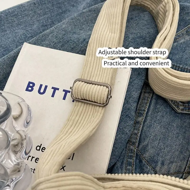 

Corduroy Crossbody Shoulder Bag Adjustable Shoulder Strap School Bag for Girl 20CA