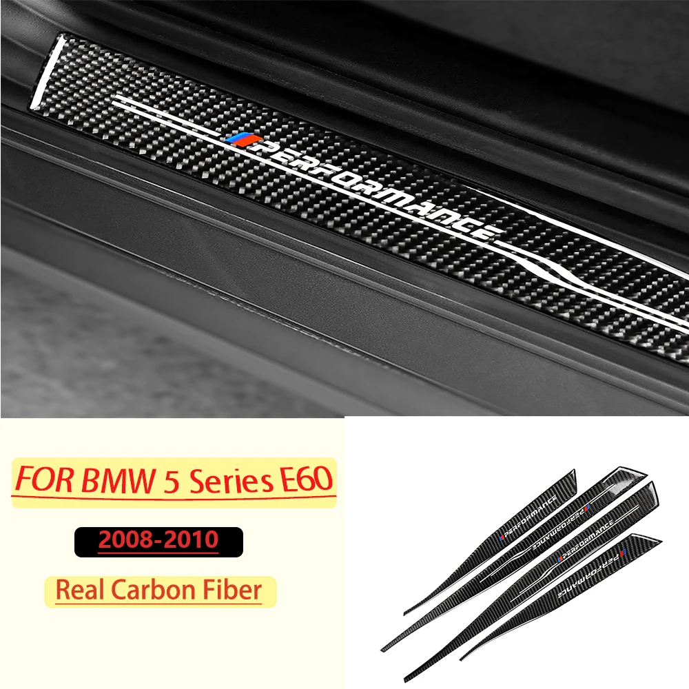 Carbon Fiber For BMW 5 Series E60 2008-2010 Car Front Door Welcome Sill Panel Trim Customizable Sticker Interior Accessories