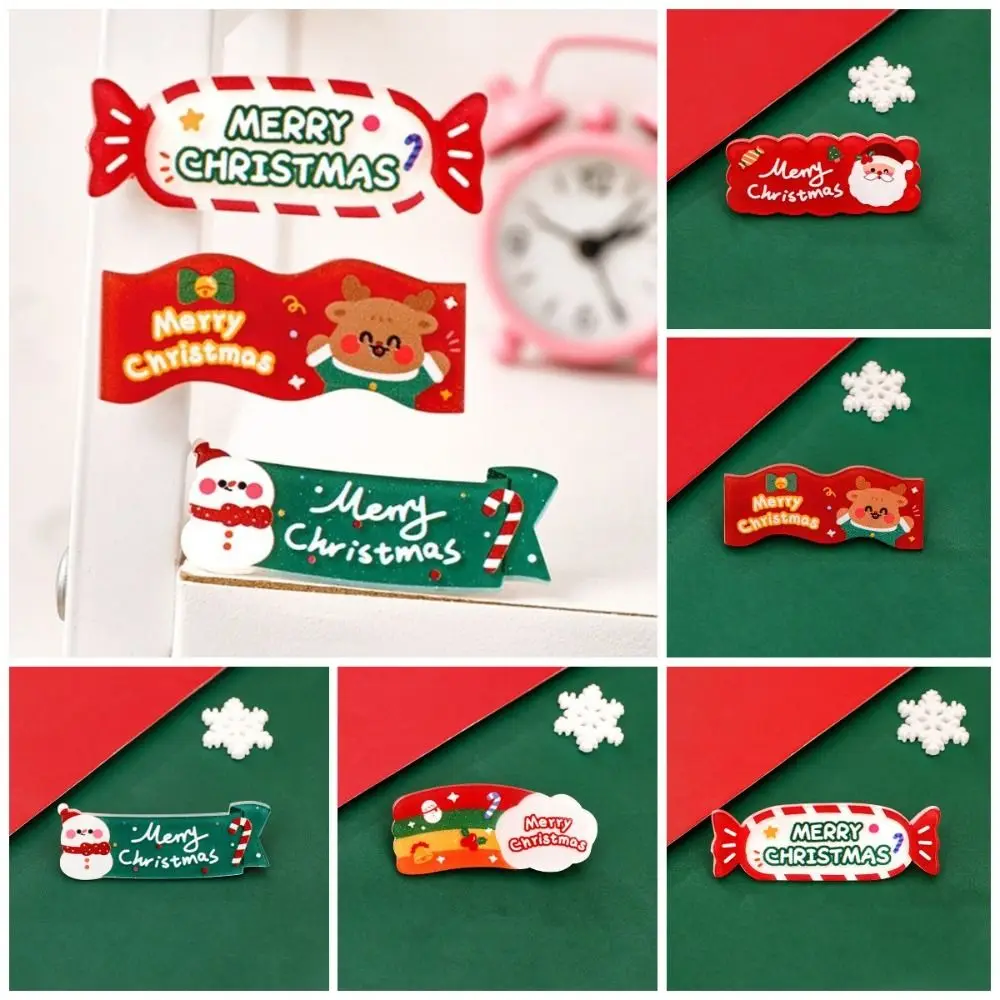 Kawali Xmas Acrylic Hair Clip Elk Cartoon Snowman Side Clip Santa Claus Cute Christmas Hair Clip Girls