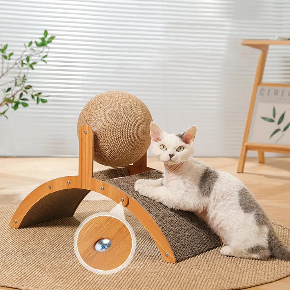 Wear-Resistant Wooden Cat Scratcher, Grinding Paw Toy, Scratch Board, 2 in 1 Sisal Scratching Ball, Scrapers for Cats