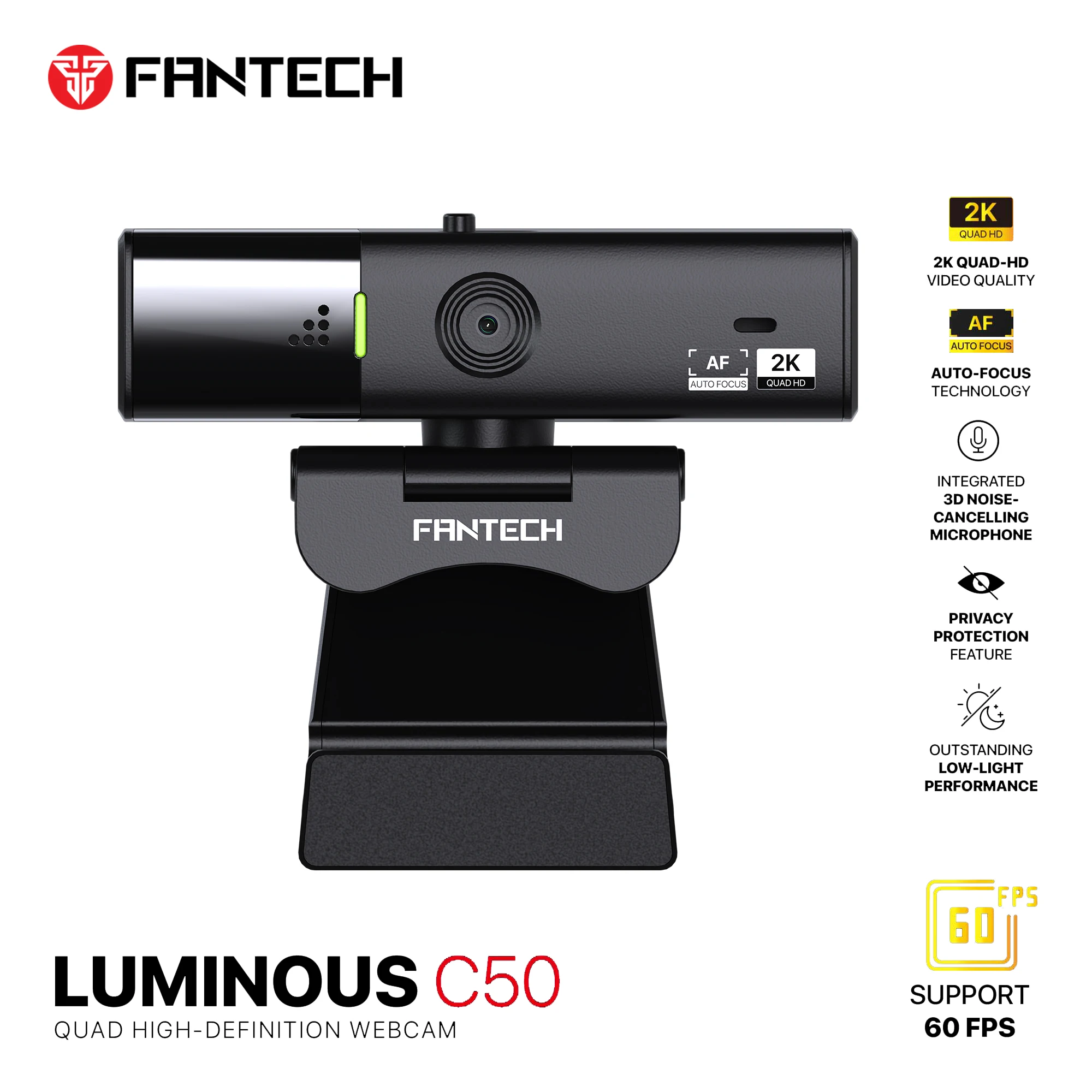 

FANTECH LUMINOUS C50 Webcam 2K 1080P 60FPS Web Camera With Noise-cancelling Mic For PC Streaming Conferencin