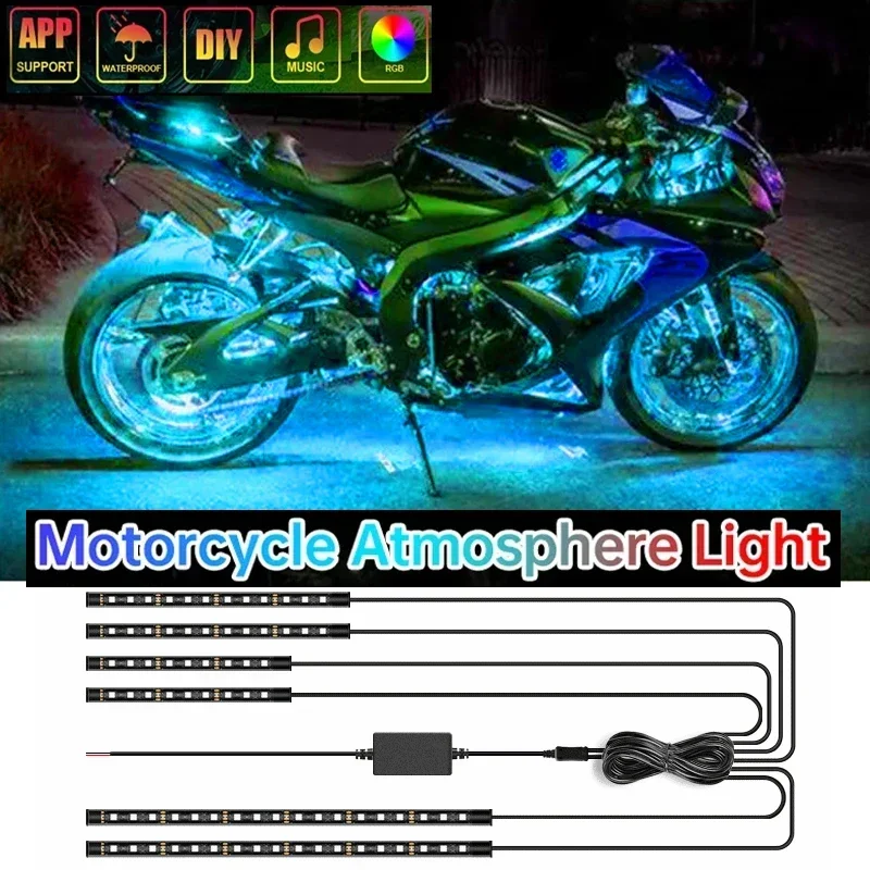 12pcs RGB APP LED Motorcycle Car Atmosphere Foot Light Control Flexible Waterproof Sound Control 12V Moto Decorative Lamp Strip