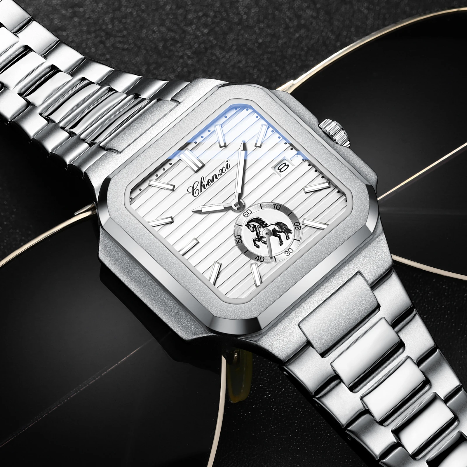 CHENXI Nieuw quartz roestvrijstalen horloge voor heren Sport en vrije tijd Nachtlampje Kalender voor heren Klok voor heren Herencadeau