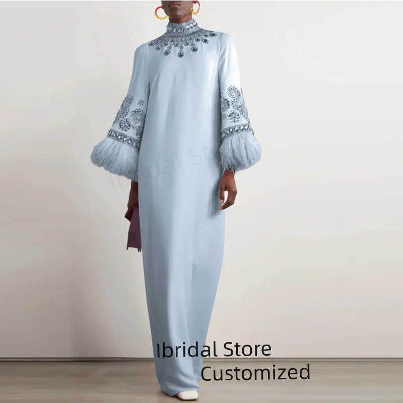 カスタマイズされたハイネックプロムドレス長袖フロアレングスイブニングドレス女性の結婚式パーティーフォーマルガウンアラビア