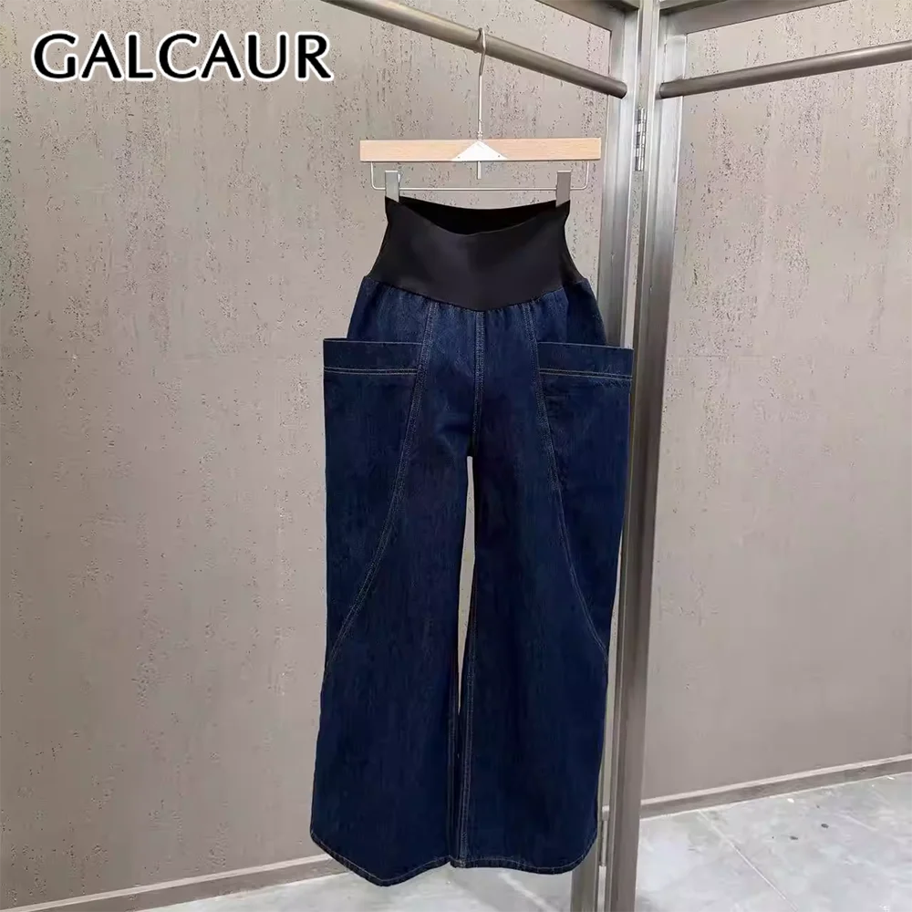 

Джинсы GALCAUR с цветными блоками, свободного кроя, с эластичным поясом, для женщин, с лоскутными вставками и карманами, минималистичные брюки, женская мода, новый стиль 2026