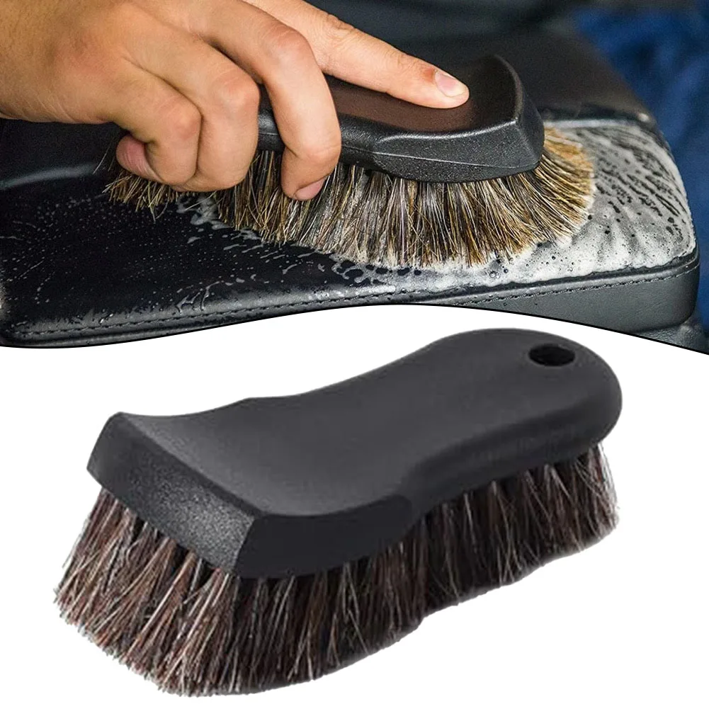 Escova de Limpeza Automotiva de Crina de Cavalo, Escova Manual para Detalhes em Couro, Ferramenta de Limpeza para Remoção de Sujeira Persistente