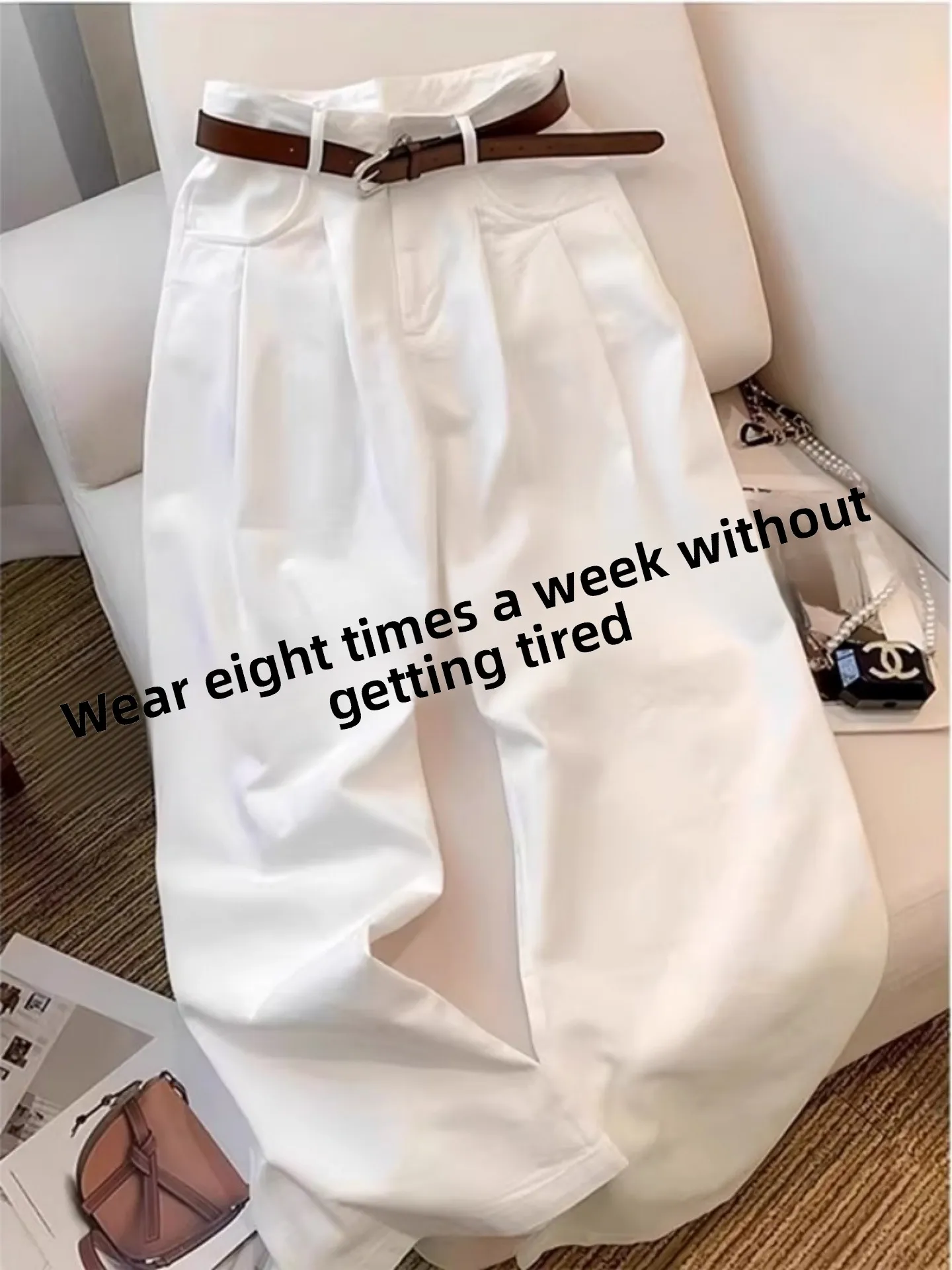 

White Wide Leg Jeans Women's Casual High Waist Loose Fit Straight Leg Floor-Length Pants Autumn New Sle Versatile Slimming