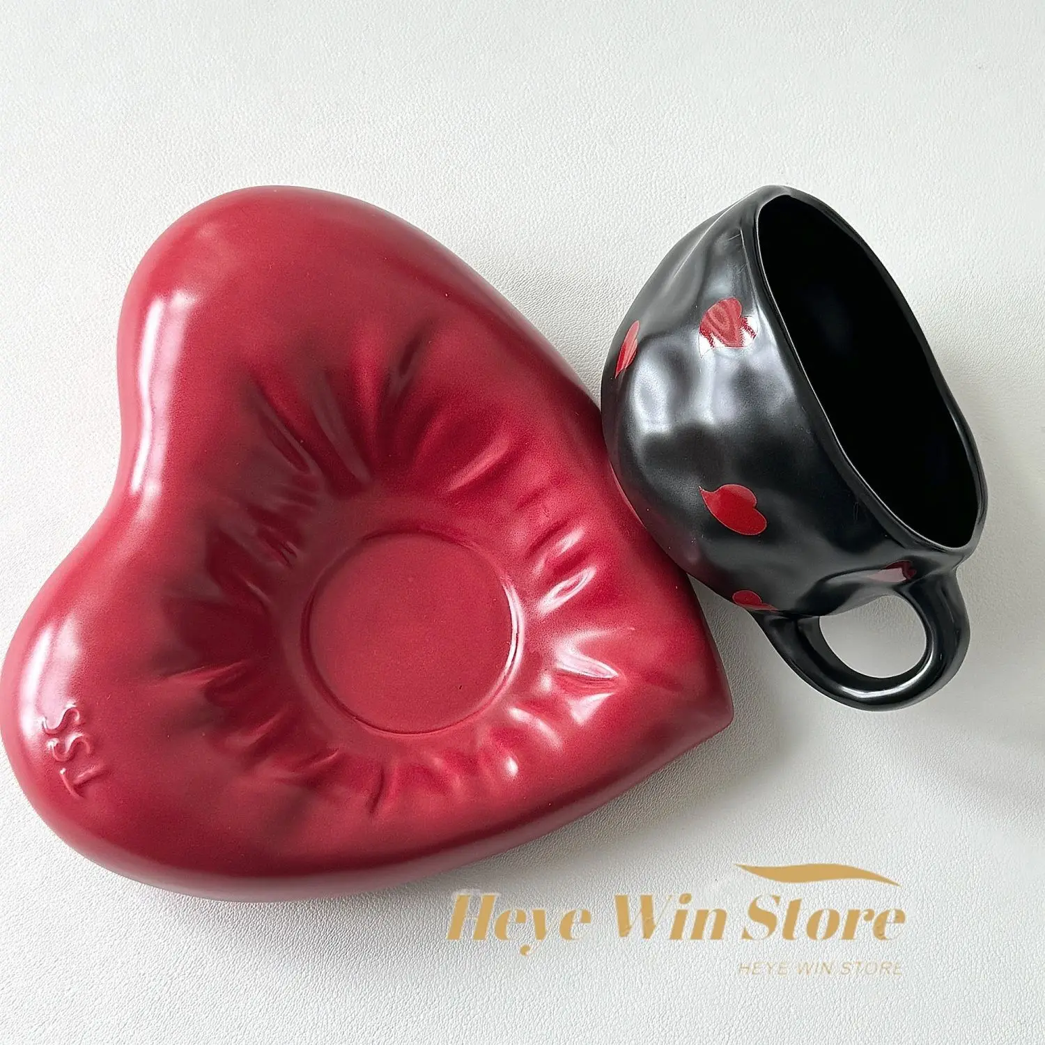 Underglaze Colored Love Cup Dish Ceramic Coffee Cup Mug High Aesthetic Value High-end Milk Home Use Couple Drinking Water