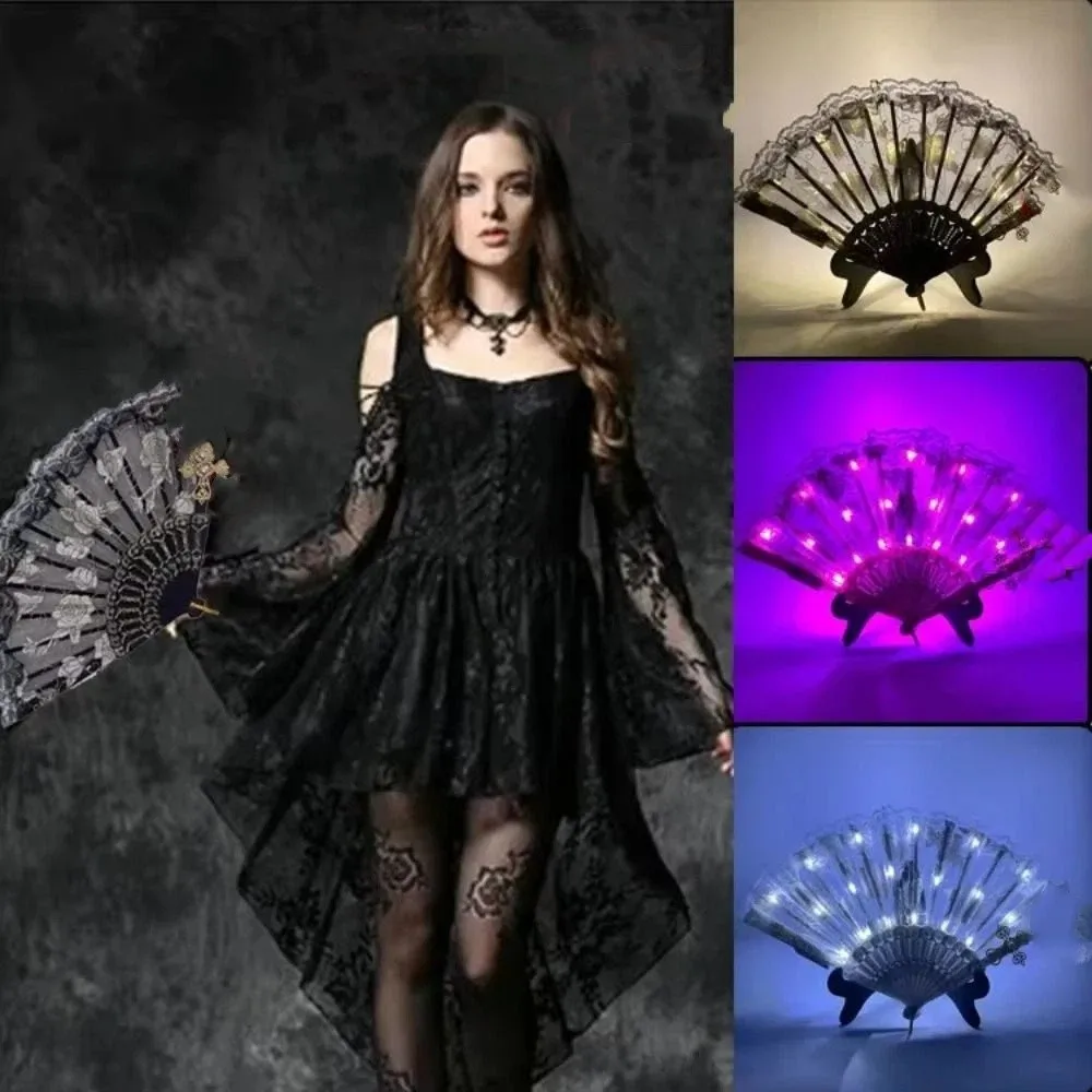 

Creative Glow Folding LED Fan Portable Colorful Dancing Light Fan Glow in The Dark Festivals LED Luminous Fan Party Performance