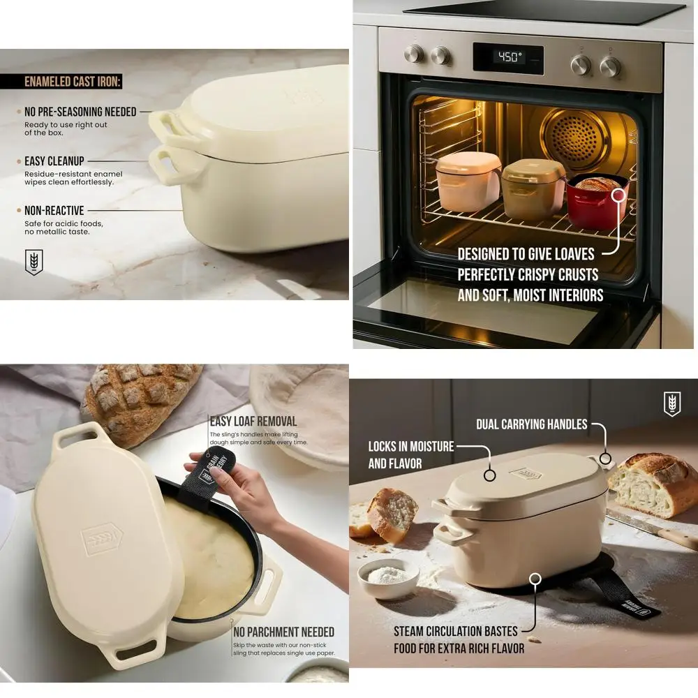 

Enameled Cast Iron Dutch Oven for Sourdough Bread Baking, 3.4 Qt, with Lid and Dual Handles, Dishwasher Safe, Ivory