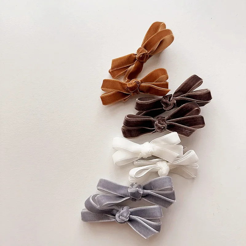 

Cute Velvet Bow Hair Clips Matching European Simple Sweet Candy Colors Press-on Side Clips for Girls New Children Barrettes