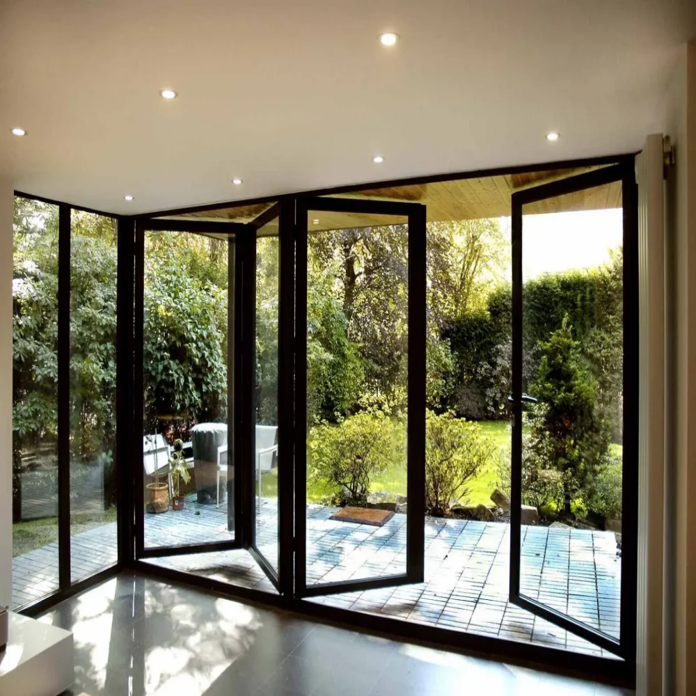 Modern Customizable Heavy Duty Folding Door Rainproof Ventilated Durable Accordion Folding Doors Aluminum Glass Bi Fold Doors