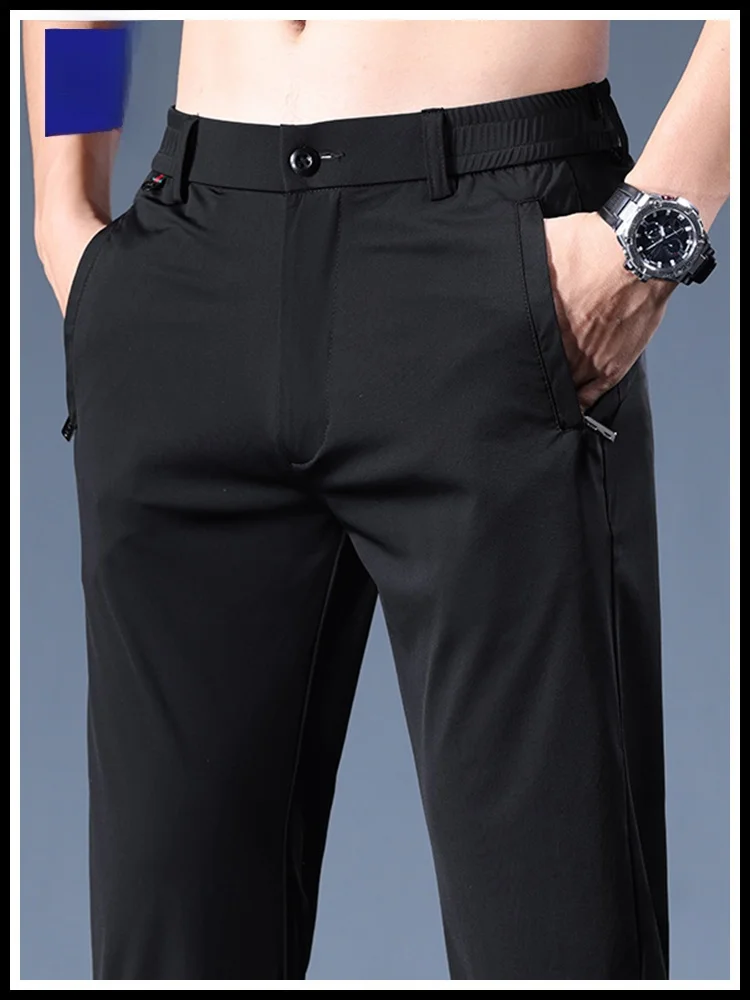 

Lormen Men's Ice Silk Casual Pants Summer Thin Loose Straight Qui Dry Sport Elastic Long Trousers Faionable Urban Sle