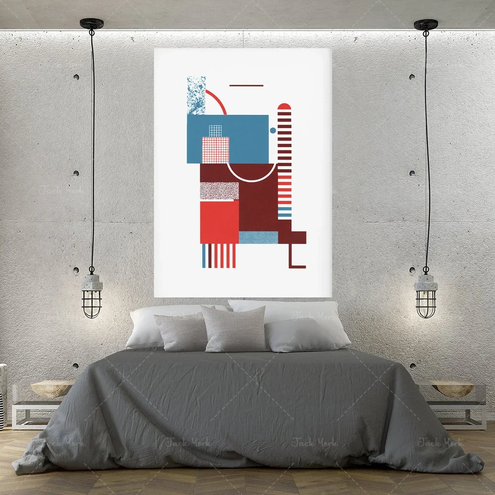 Two Colour Original Screenprint Bauhaus Style Print  Mid Century Modern  Minimalist Wall Art  Red and Blue Artwork Home Decor
