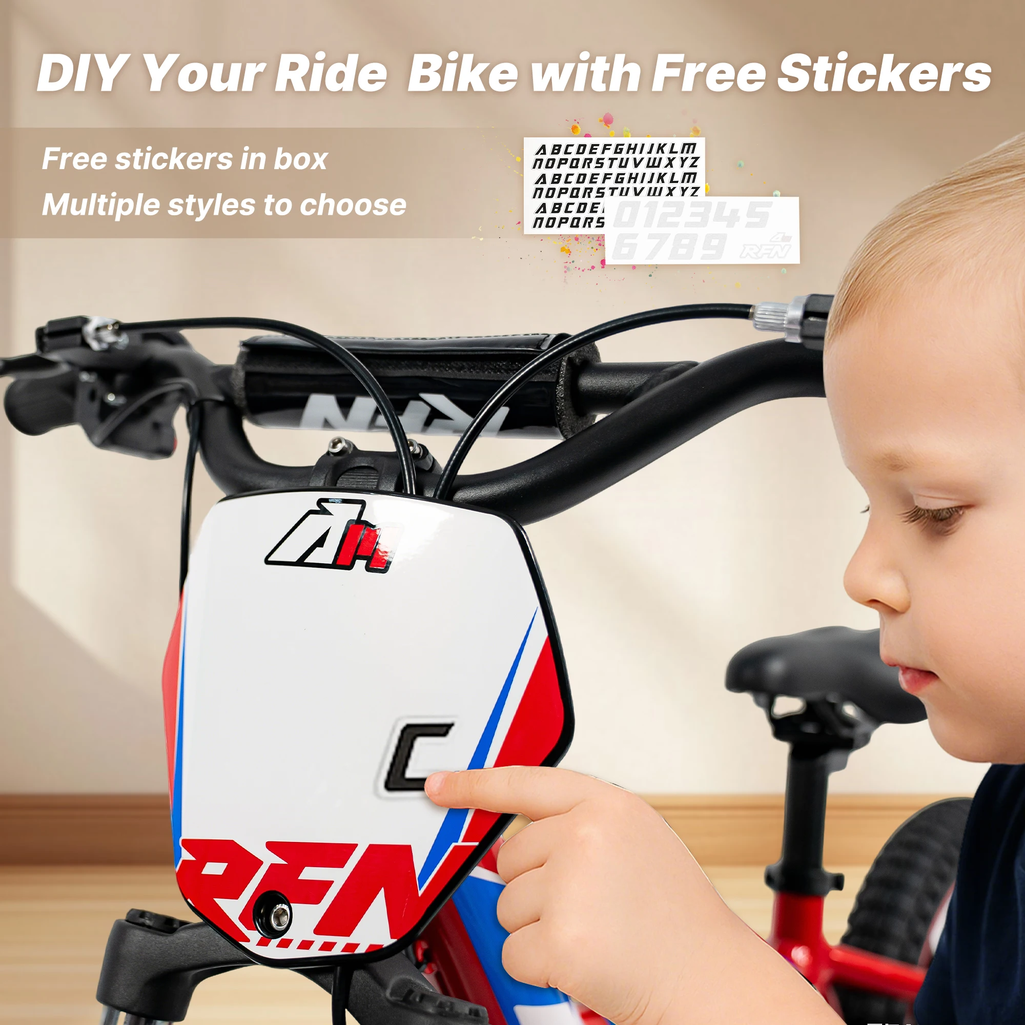 Bicicleta elétrica da sujeira RFN, bicicleta máxima de equilíbrio do motor de 500 W para crianças, 16 MPH e 3 velocidades e pneus off-road de 16 polegadas Ebike para maiores de 4 anos