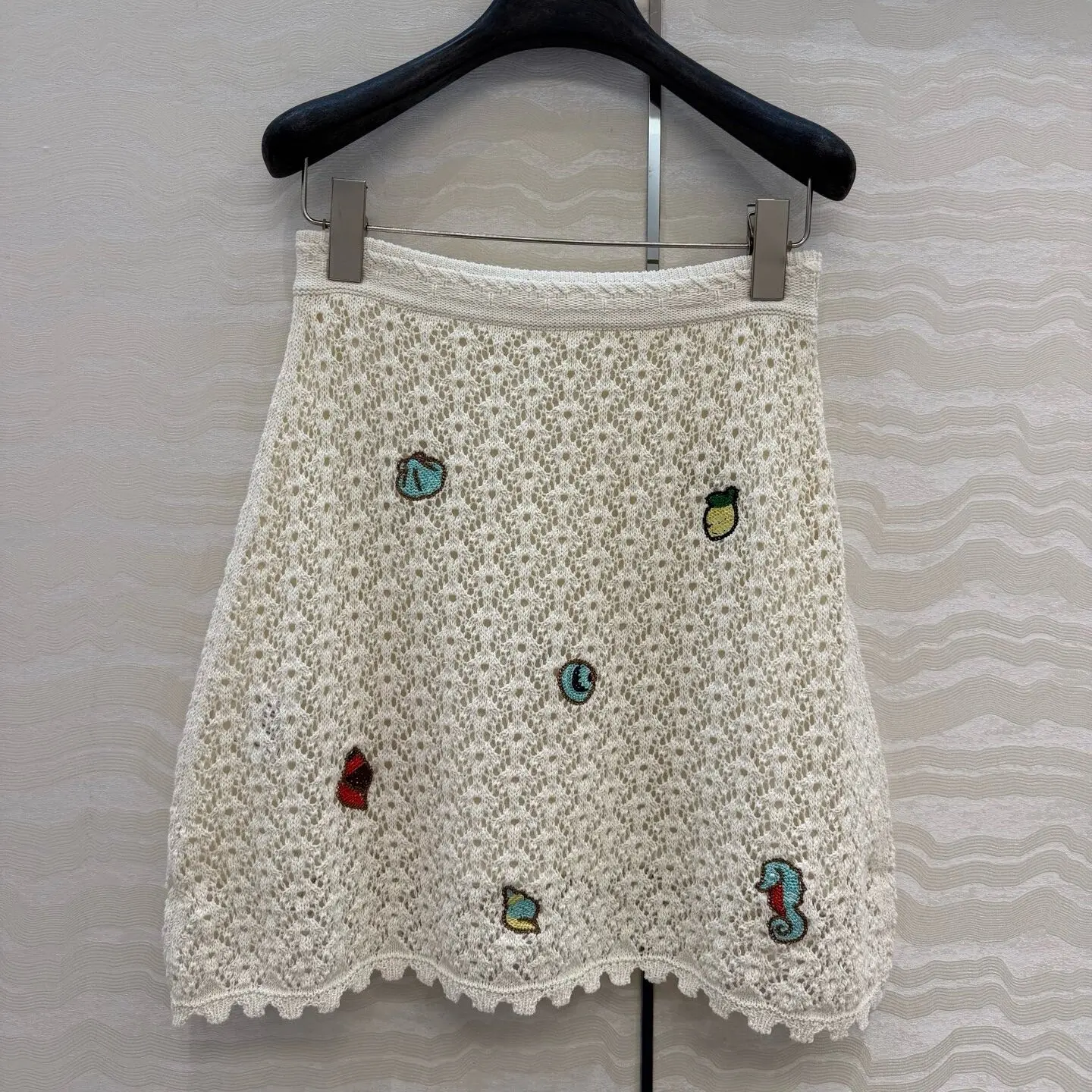 Underwater World Embroidered Hook-woven Knitted High-waist Micro-transparent Small A- Line Short Skirt