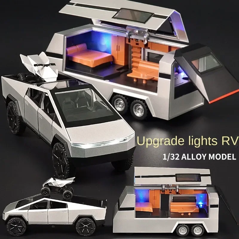 Large Tesla pickup car model RV toy car alloy detachable boy toy simulation car model