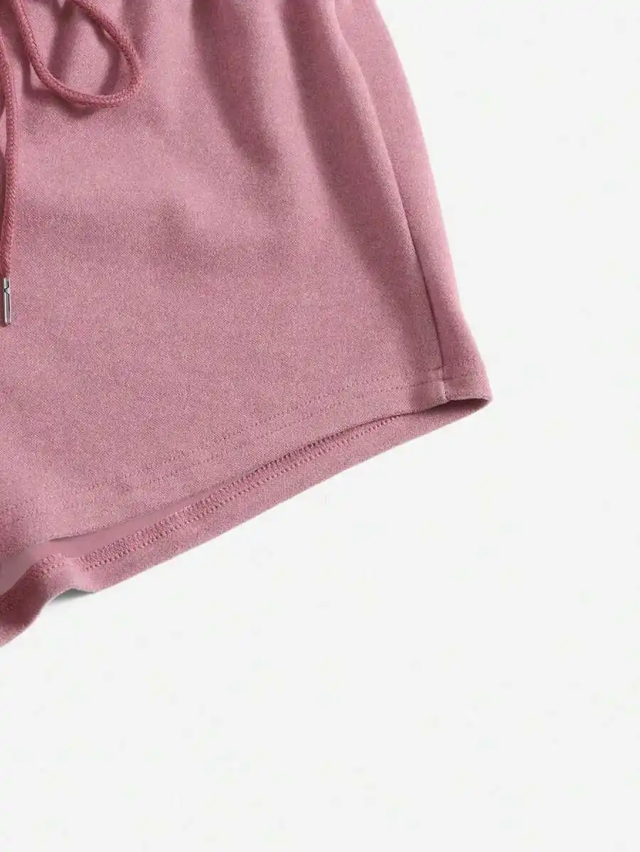 

3pcs Women Solid Color Waist-Tied Casual Sleep Shorts Home Wear