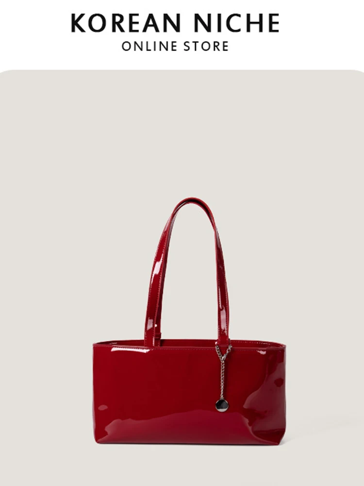 

Red Wedding Tote Bag Women's Large Capacity Commuter Single Shoulder Leather Underarm Bag Soft Korean Style Casual Handbag