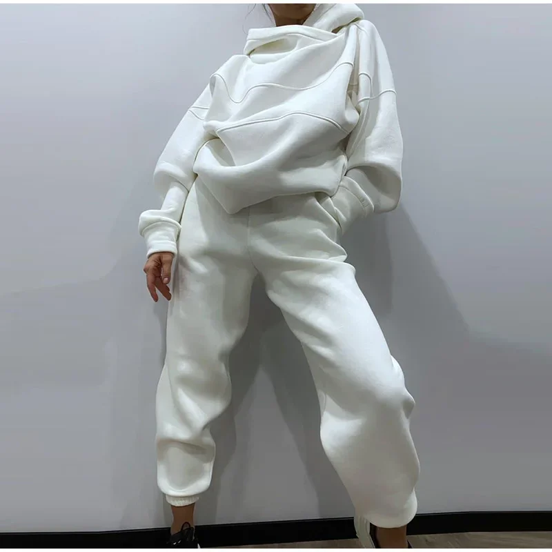 Spring Autumn Lady Hoodie And SweatPant Two Piece Set Solid Color Casual Y2K Sweatshirt And Pant Set Korean Style Y2k Pants