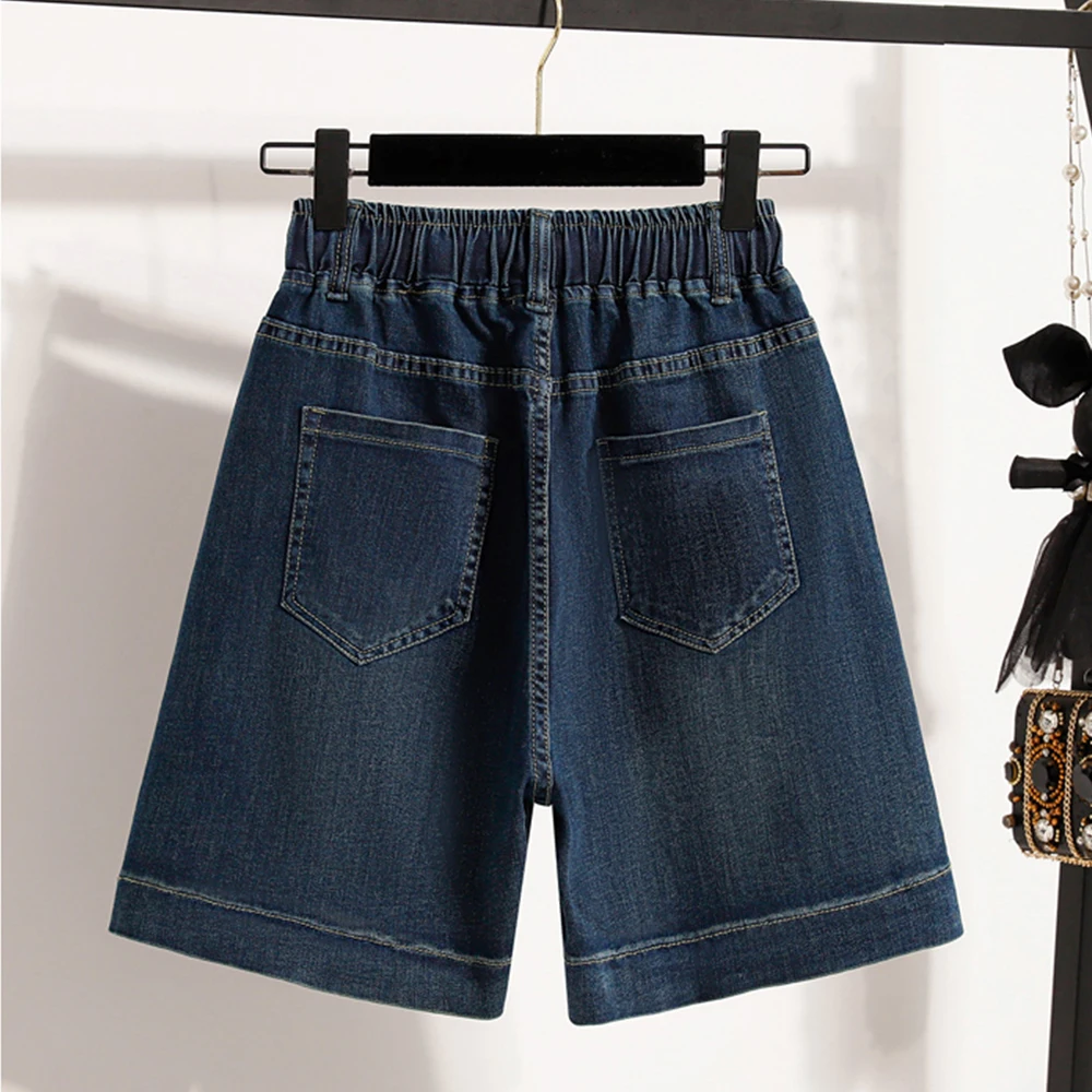 M-3LXL femmes String Denim Shorts taille élastique jambe large bleu jean court Simple basique femme été tenues quotidiennes pantalons courts