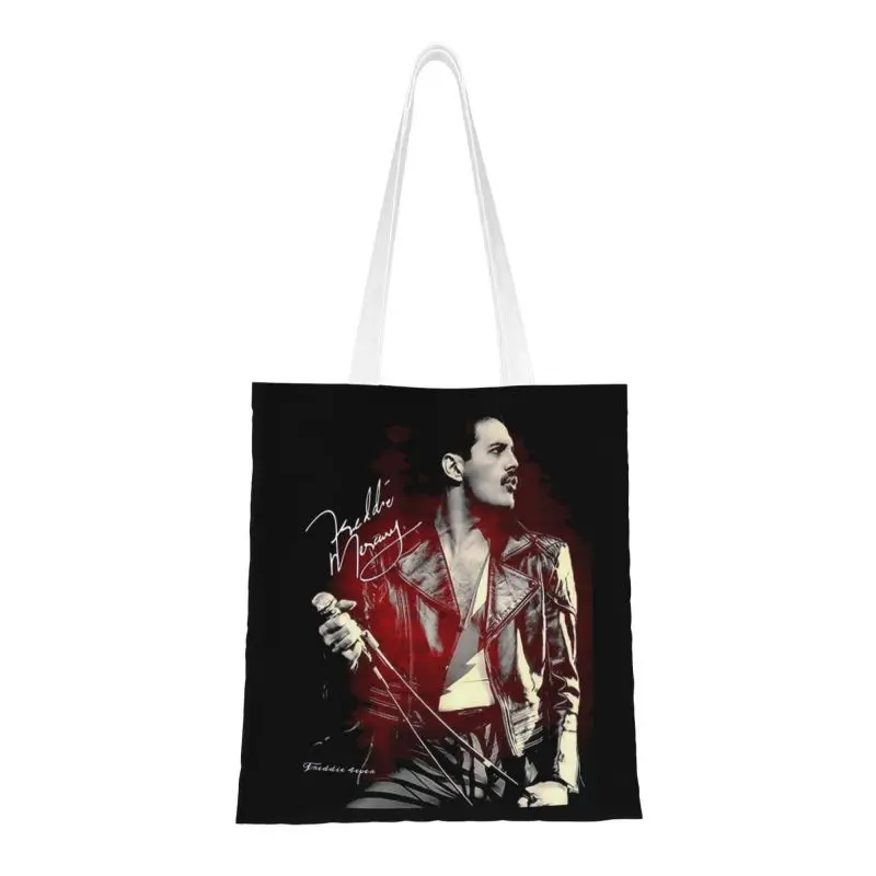 Cute Rock Band Freddie Mercury Shopping Tote Bag Reusable British Singer Groceries Canvas Shoulder Shopper Bag