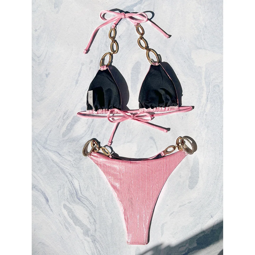 Neuer Bikini mit Diamant-Strasssteinen und Leopardenmuster, Damen-Badeanzug, zweiteiliges Bikini-Set, Badebekleidung, Badeanzug, Modell V5858R. – Detail 39