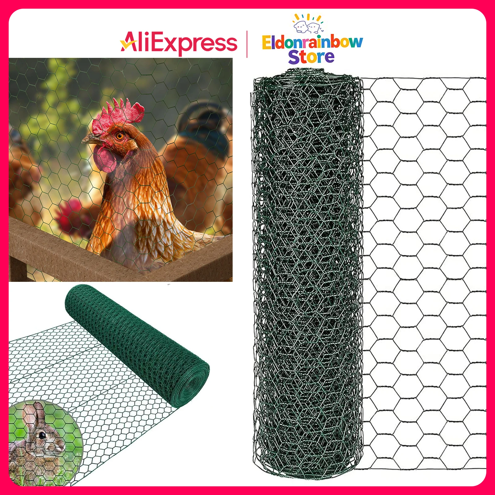 Malla hexagonal de 1 m de alto x 25 m - Malla de alambre para valla de jardín - Ancho de malla de 25 mm Valla de malla de alambre - Alambre de conejo verde recubierto de PVC