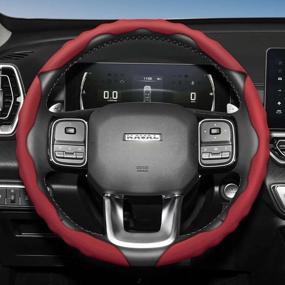Lenkradbezug mit wellenförmigem, sportlichem Design, atmungsaktives Leder, segmentiert, rutschfest, schweißabsorbierend, Schutzhülle passend für Haval H9 2025, M6 Plus Dargo Jolion F7 H3 H5 Gt H7 H9