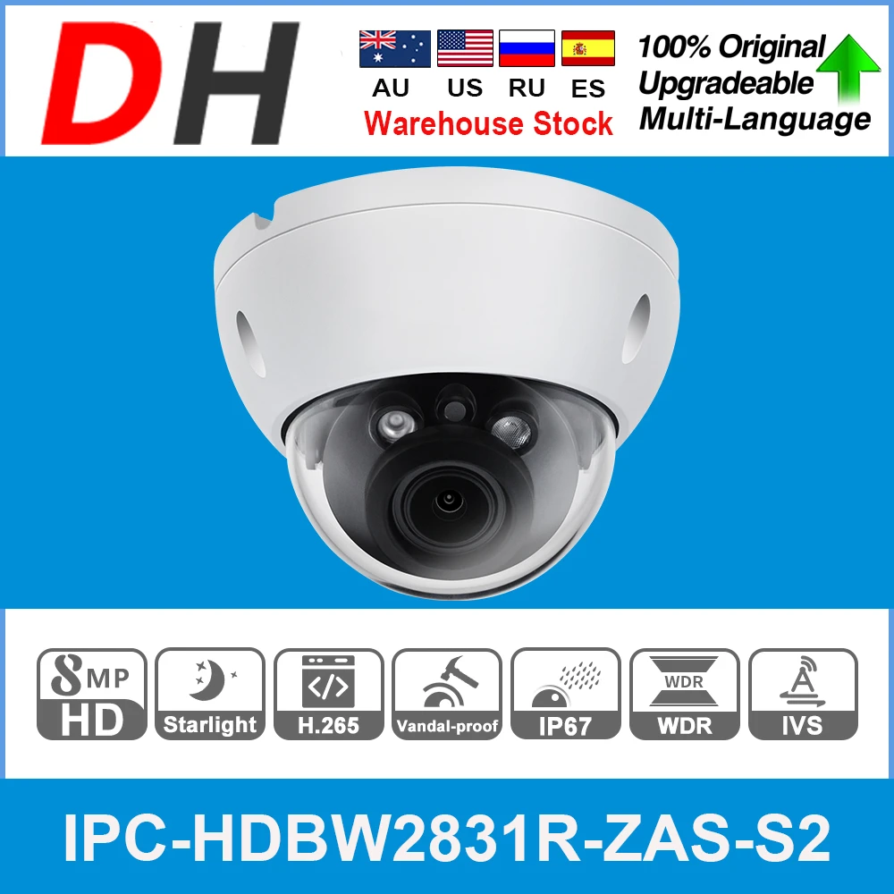 Dahua Original IPC-HDBW2831R-ZAS-S2 8MP 4K 5X Zoom POE SD Card Slot Audio Alarm I/O H.265+ 40M IR IVS IK10 Starlight IP Camera