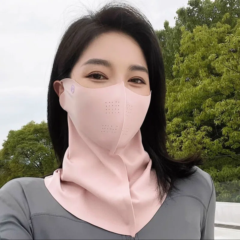 1PC Sunscreen Mask Summer Outdoor Sports Women Sun Masks Breathable Skin-friendly Ice Silk Mask Large Area Face Cover Fashion