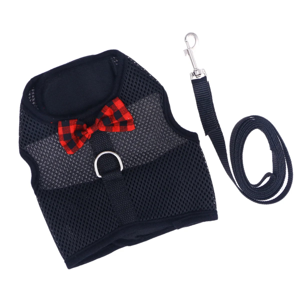 

Pet Breathable Mesh Harness Leash Small Animal Vest Bow Chest Strap Rabbit Hamster Black Size M Pet Supplies Harness with Leash