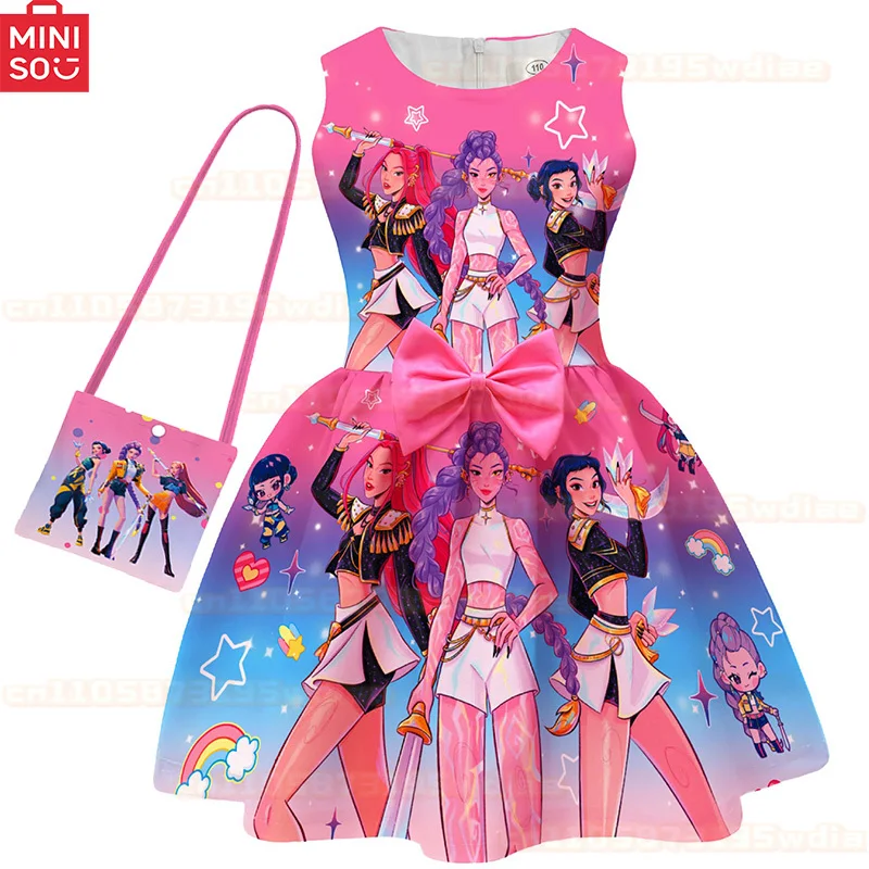 

MINISO Kpop Demon Hunters Kids Clothes Summer Fashion Baby Girls Princess Dresses For Halloween Party Birthday Cosplay Costume