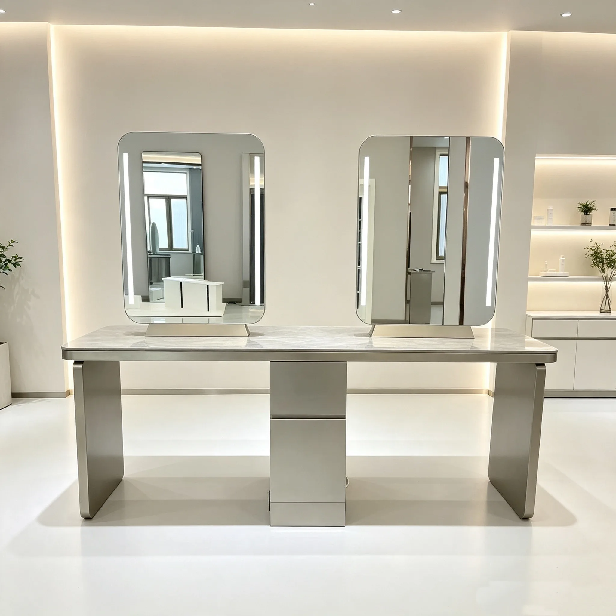 New-style Modern Minimalist Leather Salon Vanity Table Professional Perming Coloring Station Barber Mirror Lighting Factory