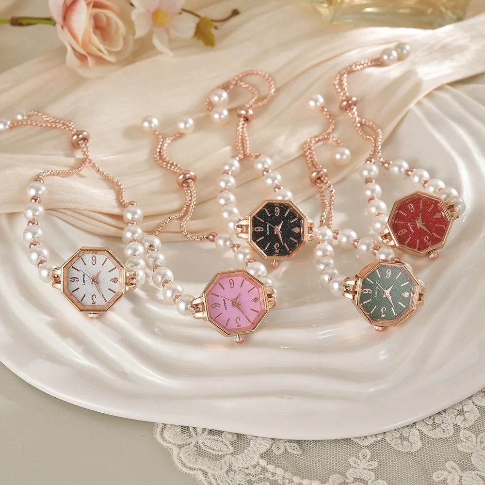 

Модные женские часы из сплава с жемчужным регулируемым ремешком, кварцевые наручные часы-браслет, подарок